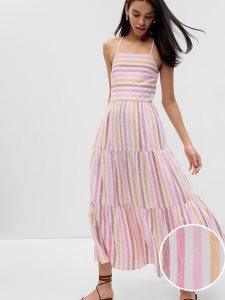Gap Linen-Blend Tie-Back Tiered Maxi Rosa Gelb | 1069-NRCTU