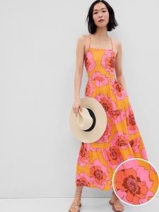 Gap Linen-Blend Tie-Back Tiered Maxi Rosa | 9053-HWACR