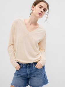 Gap Linen-Blend V-Neck Grau Beige | 6902-PRFIQ