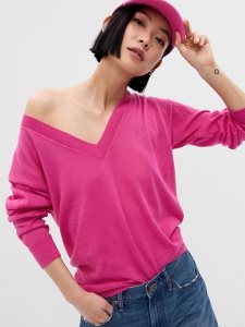 Gap Linen-Blend V-Neck Rosa | 3126-ZUSBE