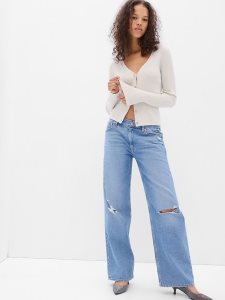 Gap Metallic Rib V-Neck Beige | 1965-CYBGL