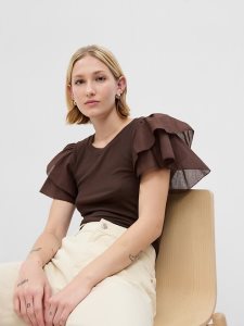 Gap MicroRib Ruffle Sleeve Braun | 6243-AJBSE