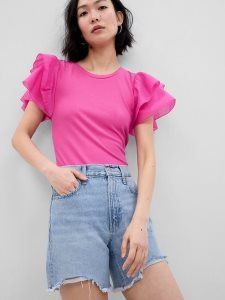 Gap MicroRib Ruffle Sleeve Rosa | 3490-NHLPM
