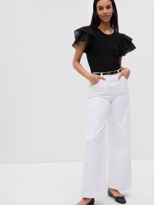 Gap MicroRib Ruffle Sleeve Schwarz | 5674-ZTVUL