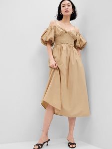 Gap Off-Shoulder Puff Sleeve Maxi Braun | 6480-YCNHI