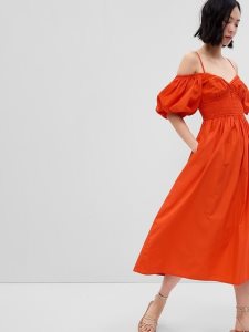 Gap Off-Shoulder Puff Sleeve Maxi Orange | 2910-NEKJR