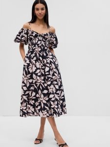 Gap Off-Shoulder Puff Sleeve Maxi Schwarz | 3625-KNXVJ