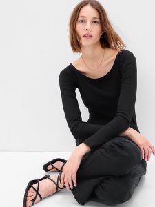Gap Off-Shoulder Rib Schwarz | 5429-VNKHT