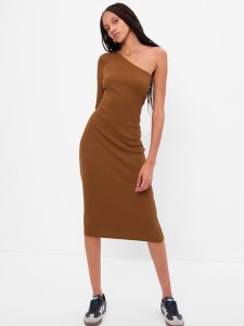Gap One-Shoulder Rib Midi Hellbraun | 0138-PGVMF
