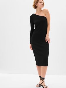 Gap One-Shoulder Rib Midi Schwarz | 2586-KXIGR