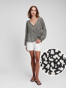 Gap Printed Tie-Front Peplum Schwarz | 6921-QHCON