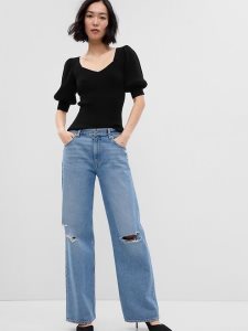 Gap Puff Sleeve Corset Schwarz | 3549-HKFYS