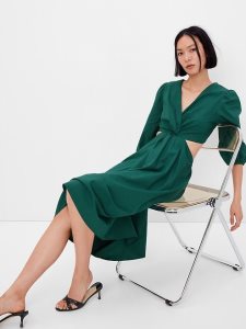 Gap Puff Sleeve Cutout Midi Grün | 8407-TJSIU