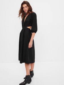 Gap Puff Sleeve Cutout Midi Schwarz | 6589-UDPRB