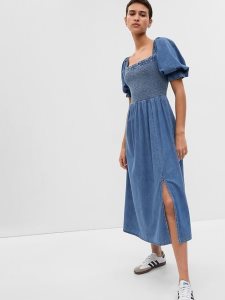 Gap Puff Sleeve Denim Midi Waschen | 7296-MBWJY