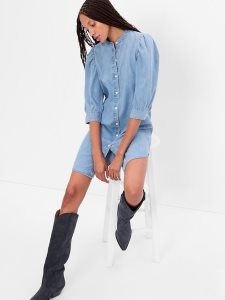 Gap Puff Sleeve Denim Mini Hellwaschen | 3028-UICRY