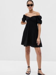 Gap Puff Sleeve Empire Taille Mini Schwarz | 1028-RKTNC