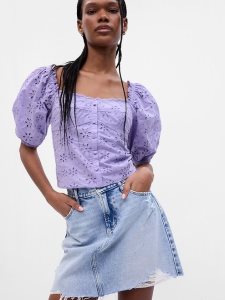 Gap Puff Sleeve Eyelet Lila | 7905-ZBNIP
