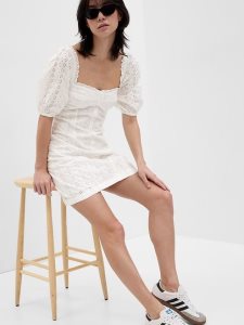 Gap Puff Sleeve Eyelet Mini Weiß | 4851-HBXES