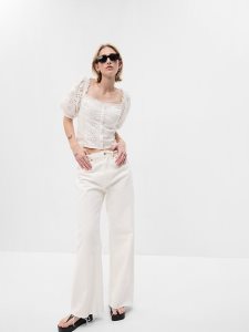 Gap Puff Sleeve Eyelet Weiß | 3860-UEHJV