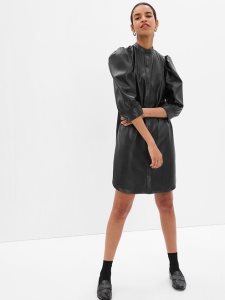 Gap Puff Sleeve Faux-Leder Mini Schwarz | 7168-OAGXD