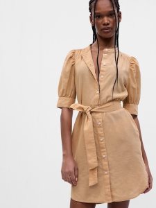Gap Puff Sleeve Linen-Baumwoll Braun | 3526-XUPGL