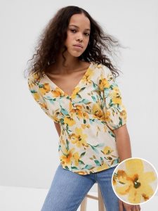 Gap Puff Sleeve Linen-Blend Peplum Gelb | 8379-EMRTA