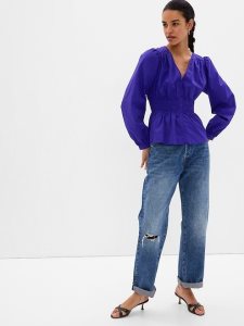 Gap Puff Sleeve Peplum Tiefesblau | 0456-REGVH