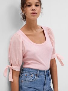 Gap Puff Sleeve Rib Rosa Rosa | 3569-AKBLH