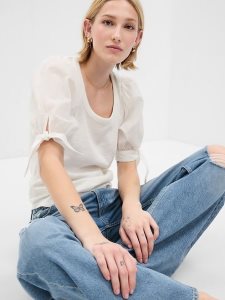 Gap Puff Sleeve Rib Weiß | 1605-SBTQC
