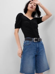 Gap Puff Sleeve Ruched Schwarz | 1879-YSGKQ