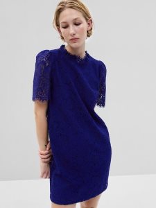 Gap Puff Sleeve Ruffle Neck Spitze Mini Tiefesblau | 1698-HVUKY