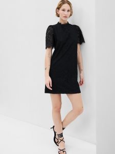 Gap Puff Sleeve Ruffle Neck Spitze Mini Schwarz | 8614-OCVEI