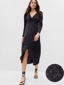 Gap Puff Sleeve Satin Midi Schwarz | 1780-LTPKV