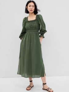 Gap Puff Sleeve Smocked Maxi Grün | 0513-FZJXQ