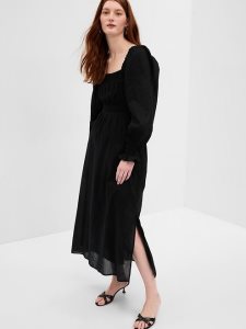 Gap Puff Sleeve Smocked Maxi Schwarz | 9241-IDBAO