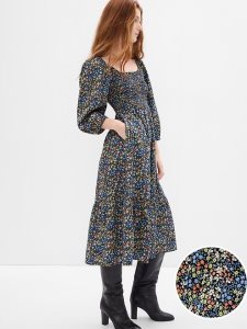 Gap Puff Sleeve Smocked Midi Mehrfarbig | 8213-DTRQU