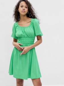 Gap Puff Sleeve Smocked Mini Grün | 3521-KUVMR