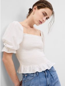 Gap Puff Sleeve Smocked Peplum Weiß | 8365-VKEXW