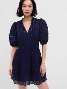 Gap Puff Sleeve Spitze Mini Navy Blau | 9301-CTKPJ
