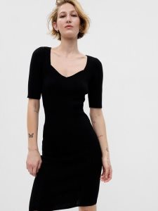 Gap Puff Sleeve Sweetheart Rib Midi Schwarz | 6840-UYXQL
