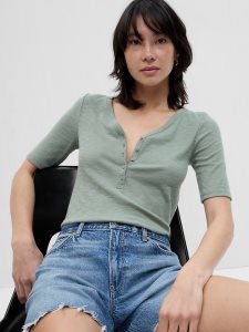 Gap Rib Henley Olivgrün Grün | 0247-JPYZV