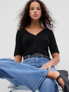 Gap Rib Henley Schwarz | 1579-ELYZD
