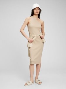 Gap Rib One-Shoulder Midi Braun Beige | 3681-BQZKR