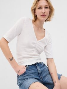 Gap Ruched Rib Weiß | 7629-PXDTW