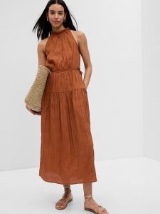 Gap Satin High Neck Midi Rot Braun | 9387-VMAYR