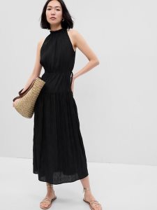 Gap Satin High Neck Midi Schwarz | 2817-NYWQO