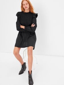Gap Smocked Ruffle Sleeve Mini Schwarz | 7184-ZWFCO