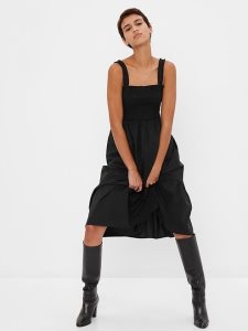 Gap Smocked Tiered Midi Schwarz | 1049-QBYFM