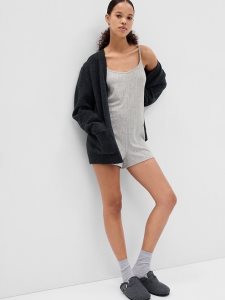 Gap Softspun Rib Sleep Romper Grau | 5702-TYURH